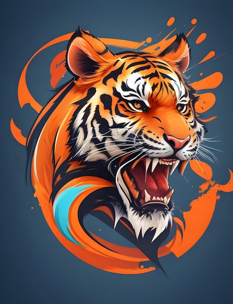 A vibrant ferocious tiger on a deep background