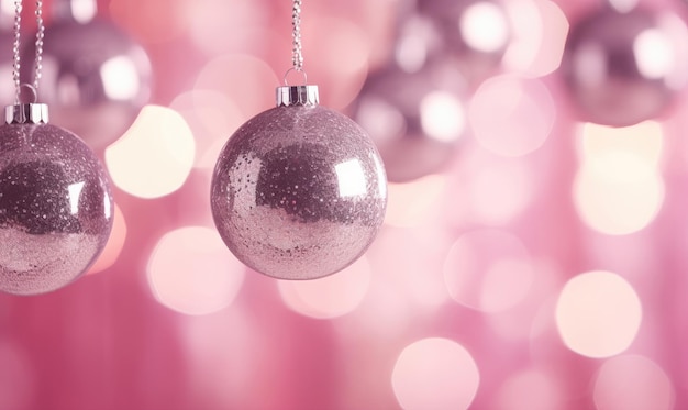 Vibrant festive scene with pink Christmas ornaments against a pink background AI generative