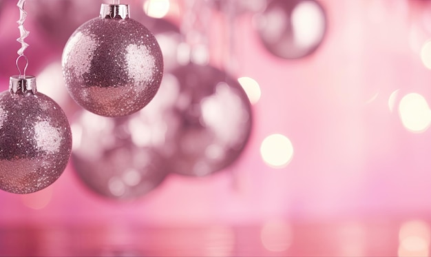 Vibrant festive scene with pink Christmas ornaments against a pink background AI generative