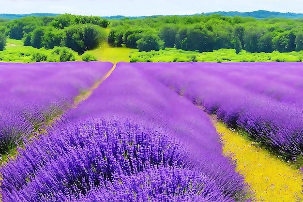 A vibrant field of lavender in full bloom emitting a sweet calming fragrance generated ai
