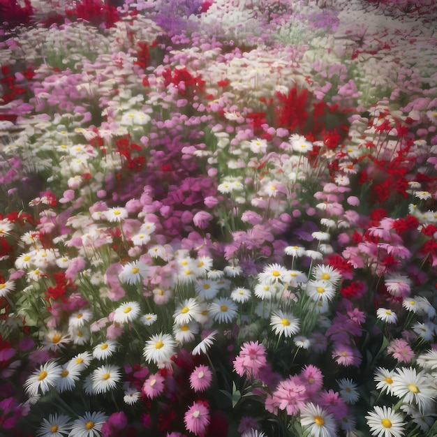 次のプロジェクトに最適な赤白とピンクの花の鮮やかな畑
