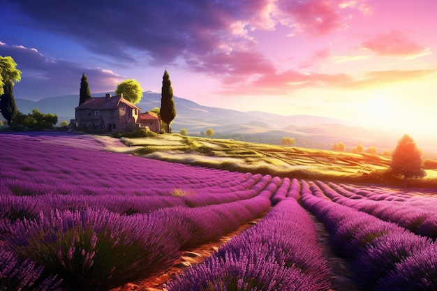 Vibrant fields of lavender stretching to the horizon