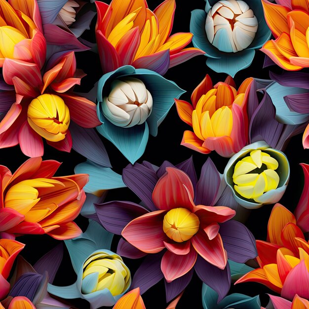 Foto vibranti campi di tulipani in un caleidoscopio di colori