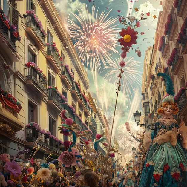 Vibrant Fireworks Display at Las Fallas Festival in Valencia