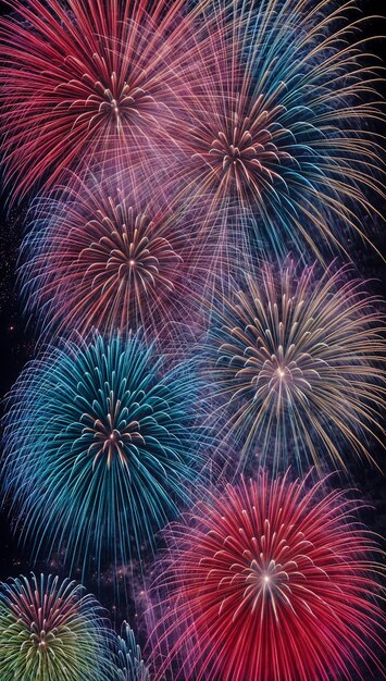 Vibrant fireworks display with cascading colors and explosions vibrant hues and dynamic movement