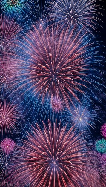 Vibrant fireworks display with cascading colors and explosions vibrant hues and dynamic movement