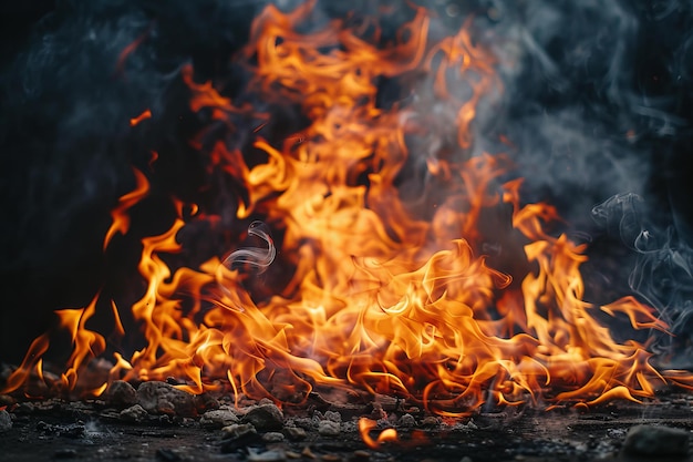 Vibrant Flames and Smoke Against a Dark Background