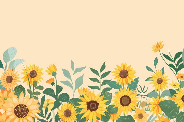 Photo vibrant flat illustration of a sunflower with leaves and flowers on beige background for natureinspired designs generative ai