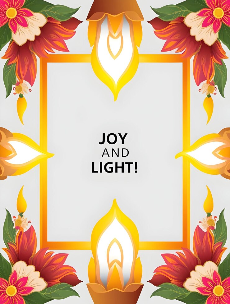 फोटो vibrant flat vector illustration of diwali candles and floral motifs framing joy and light text