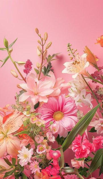 Photo vibrant floral arrangement on pink background