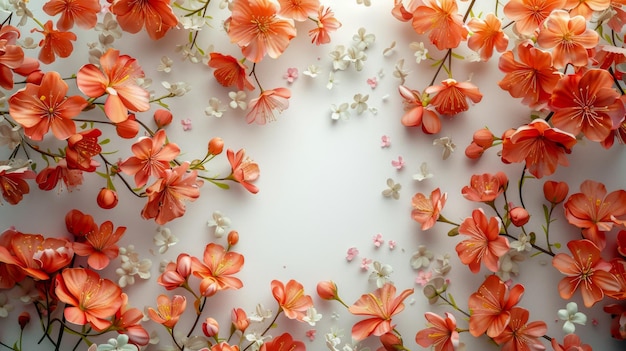 Яркая цветочная композиция с оранжевыми и белыми цветами на ярком фоне весной