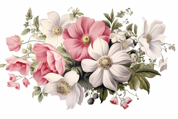 Foto vibranti delizie floreali una collezione di fiori a petali rosa, grigio e bianco clip art che suscita il vis