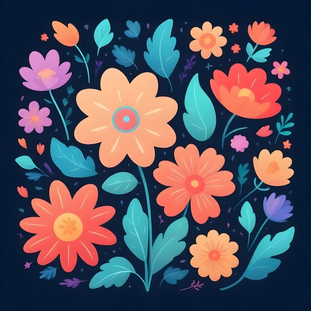 Vibrant Floral Illustration Colorful Flower Clipart