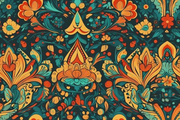 Vibrant floral pattern on a dark backdrop Generative AI