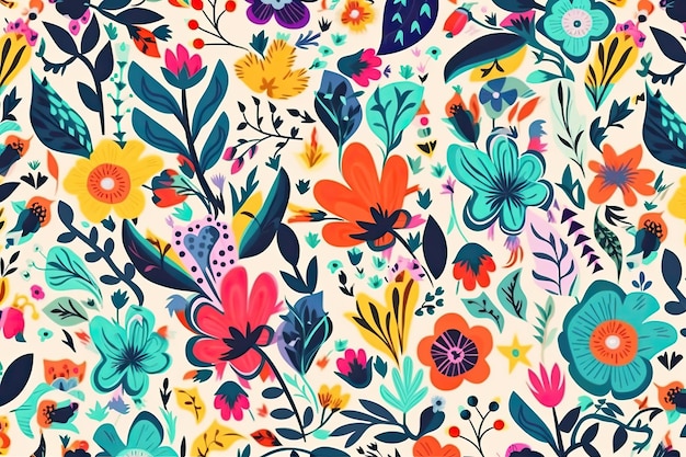 Vibrant floral pattern set against a clean white background Generative AI