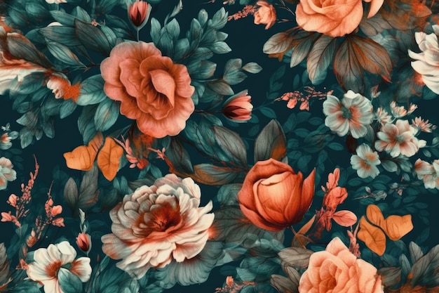 Vibrant floral wallpaper with orange and pink flowers