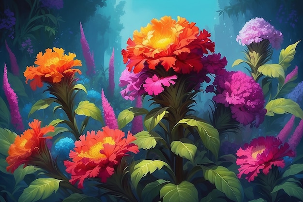 Vibrant Flower Festival Digitaal schilderen van cockscomb bloemen viering