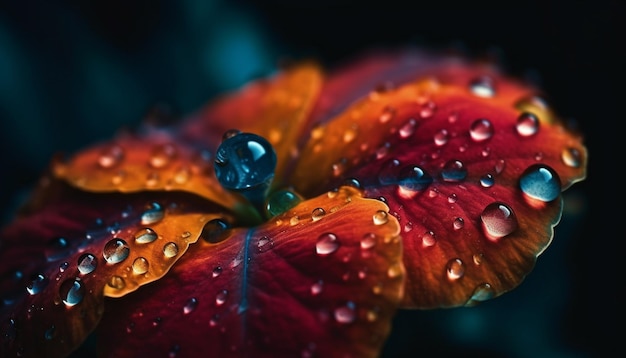 Photo vibrant flower head reflects wet autumn colors generated by ai