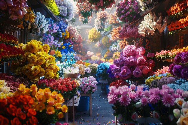 Vibrant flower market alive with color and fragran