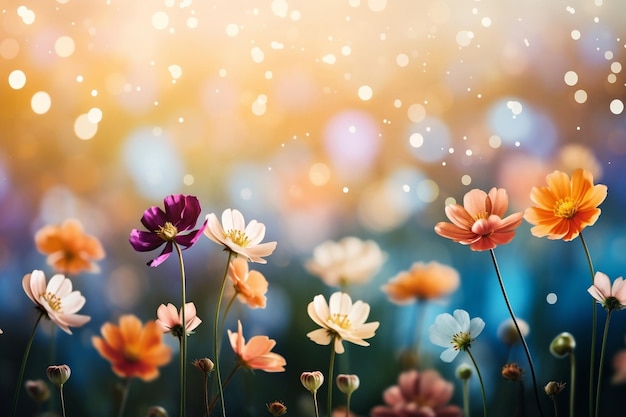 Vibrant Flower Meadow with Sunbeams and Bokeh Generative AI