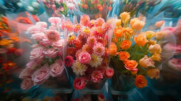 イベントやクライアントのために花を並べる活気のある花屋