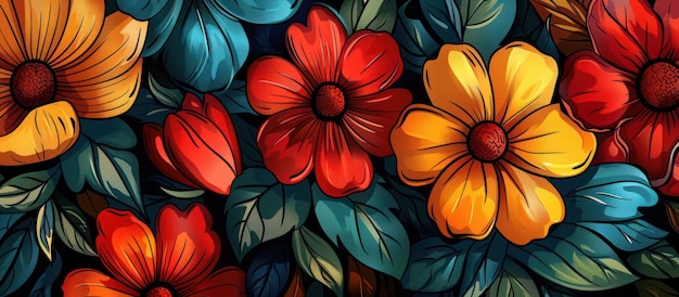 Vibrant Flowers on Black Background