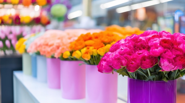 Foto fiori vivaci in vendita che aggiungono bellezza alla scena del mercato