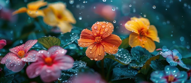 물방울 이 있는 활기찬 꽃
