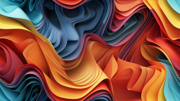 Vibrant and fluid abstract design with intertwining waves in a dynamic color palette