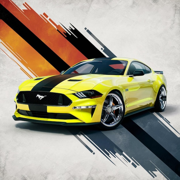 Vibrant fluorescent yellow ford mustang a 45degree angle masterpiece