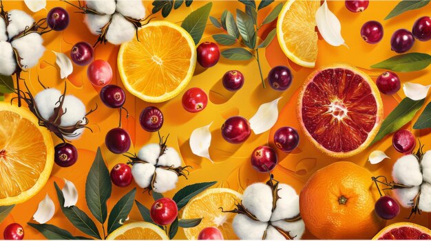 Vibrant flyer with cotton cranberries and citrus fruits ai created