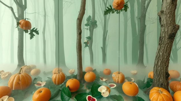 Vibrant Forest With Abundant Oranges