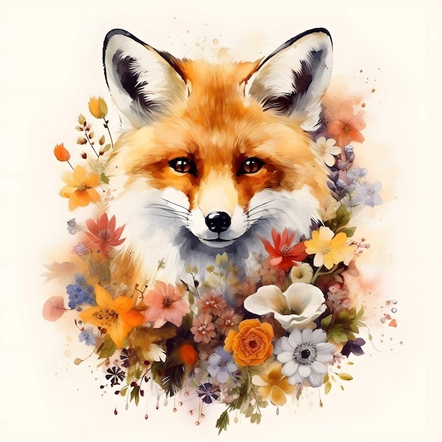 Vibrant Fox Flower Paintings Prints in realistische waterverfstijl