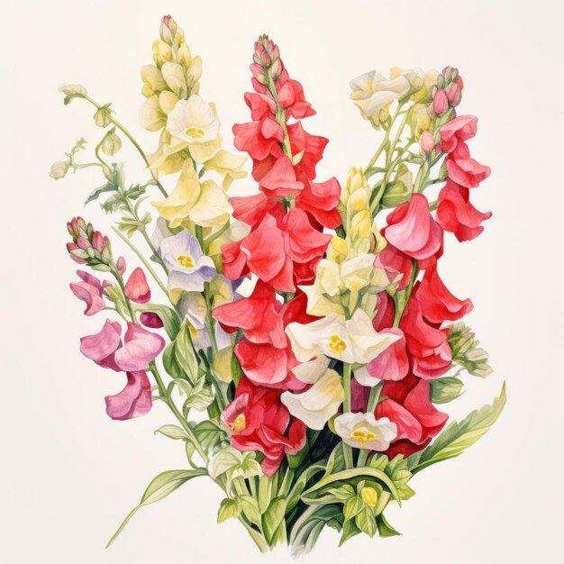 Vibrant Foxglove Illustration In Light Yellow And Red On White Background