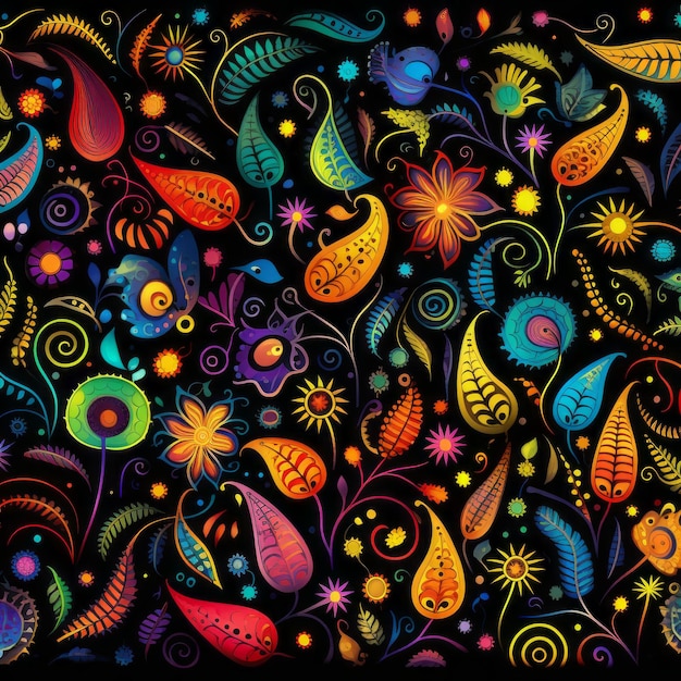 Vibrant Fractal Creatures A Playful Explosion of Bright Colors and Patterns in HD on a Black Backgr