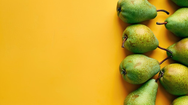 Vibrant Fresh Green Pears on Bright Yellow Background