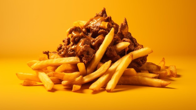 Vibrant fries with bison ingredient hyper realistic photography