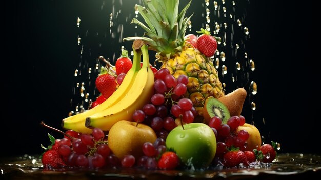 Vibrant Fruit Pile With Splashing Water