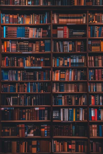 Vibrant full frame bookshelves filled with intellectual knowledge