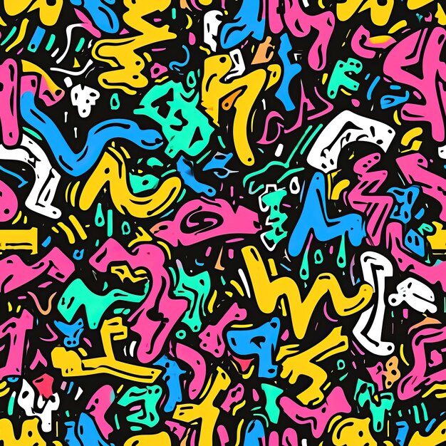 Photo vibrant funky doodles abstract seamless pattern design