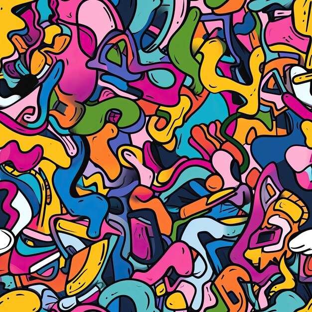 Vibrant Funky Doodles Abstract Seamless Pattern Design