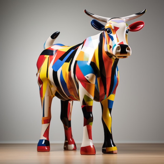Vibrant Futurist Cow Statue Impressionisme Cow 3d door Picasso