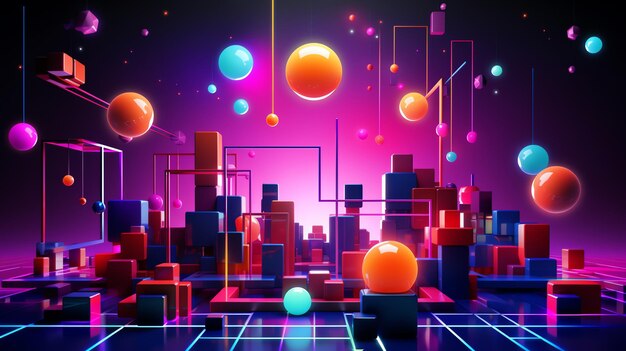 Photo vibrant and futuristic abstract 3d background of neoncolored geometric shapes