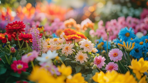 色彩 の 豊富 な 花 の 活気 の ある 庭園