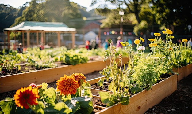 Foto un giardino vibrante pieno di una varietà di fiori in fiore