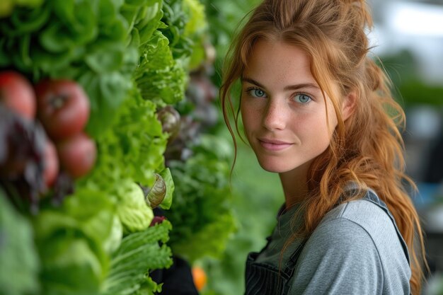 Vibrant Gardener Amid Bountiful Lettuce