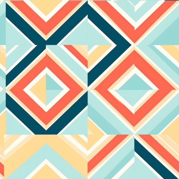 Photo vibrant geometric pattern red blue yellow and turquoise