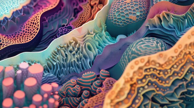 Photo vibrant geometric probiotics a display of intricate textures and soothing colors in microbiology