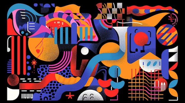 Vibrant geometric shapes and patterns in a colorful abstract composition