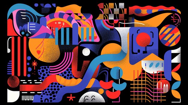 Vibrant geometric shapes and patterns in a colorful abstract composition